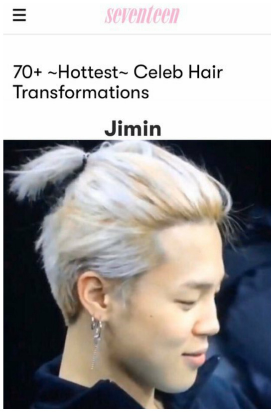 미 매체 세븐틴이 선정한 핫 셀럽 헤어 변신 스타 방탄소년단 지민!
