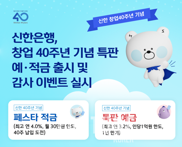 신한은행, 창업 40주년 최고 연 4% 예적금 특판·이벤트