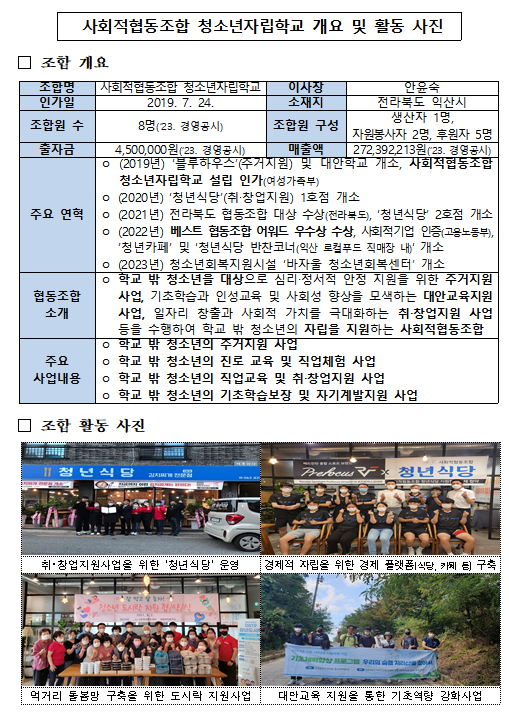 사회적협동조합 청소년자립학교를 아시나요? 