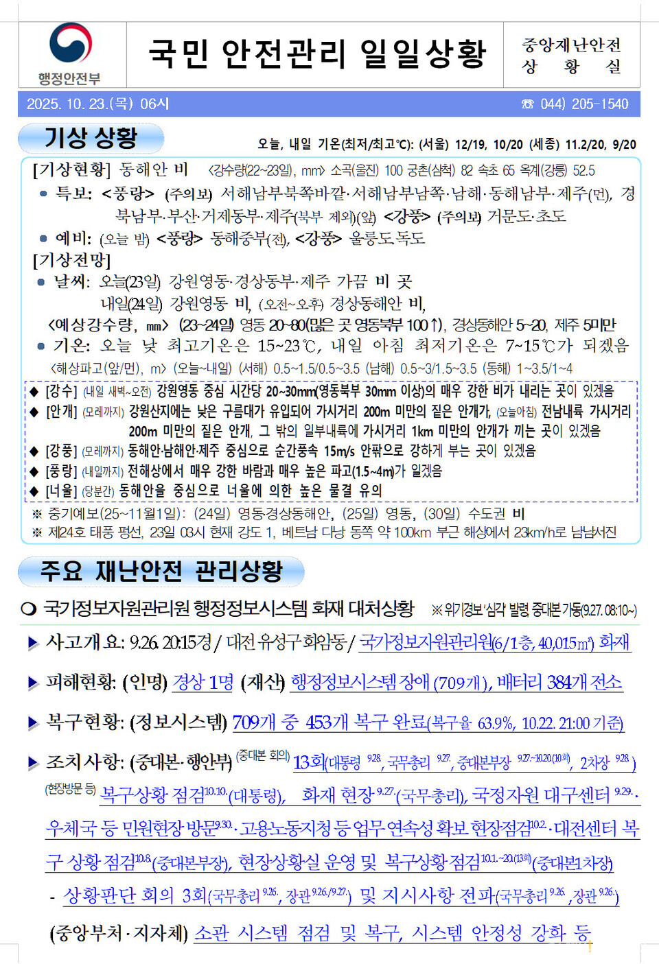 [안전상황실·24일] 김포 공장서 배관 끼임 사고 … 50대 노동자 사망