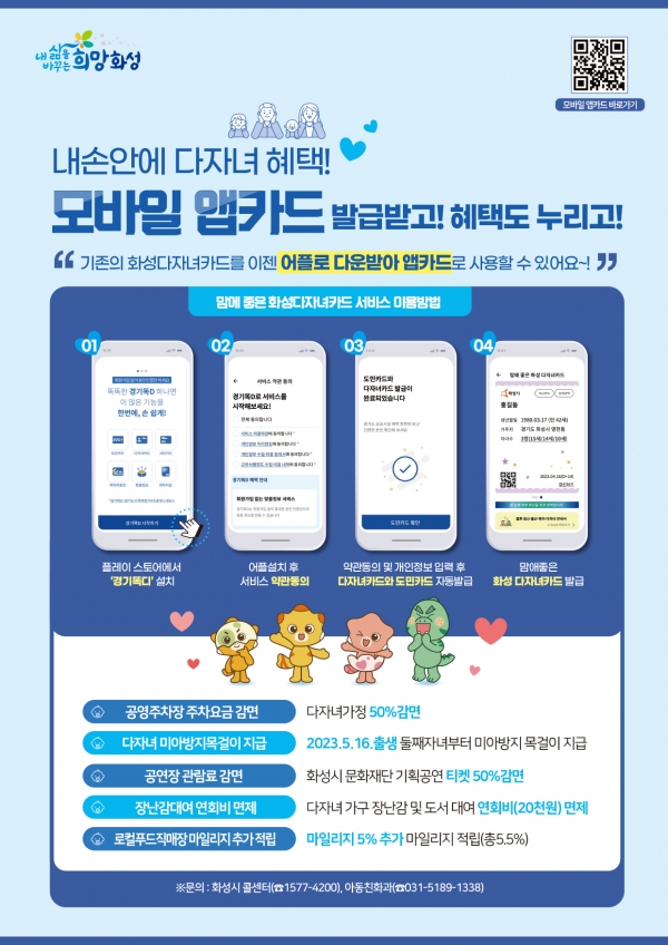 화성시, 다자녀카드 모바일 앱 카드 출시···원클릭서비스 제공