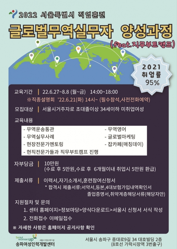 송파여성인력개발센터, 2022 글로벌무역실무자 양성과정 직업교육생 모집