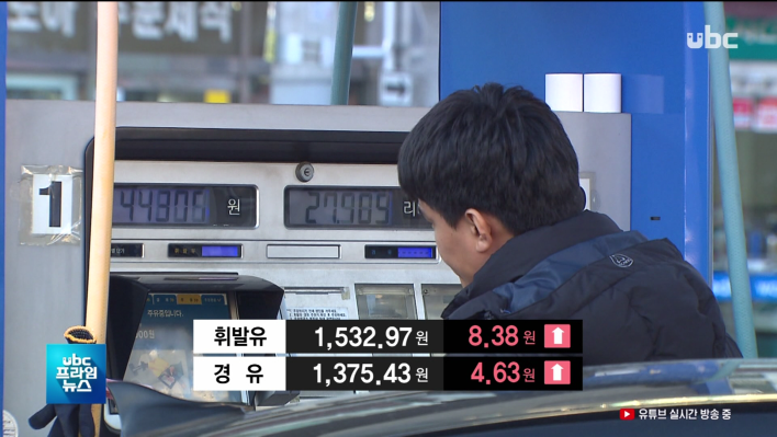 ubc 울산방송) 울산 주유소 평균 휘발유 가격 6주 연속↑