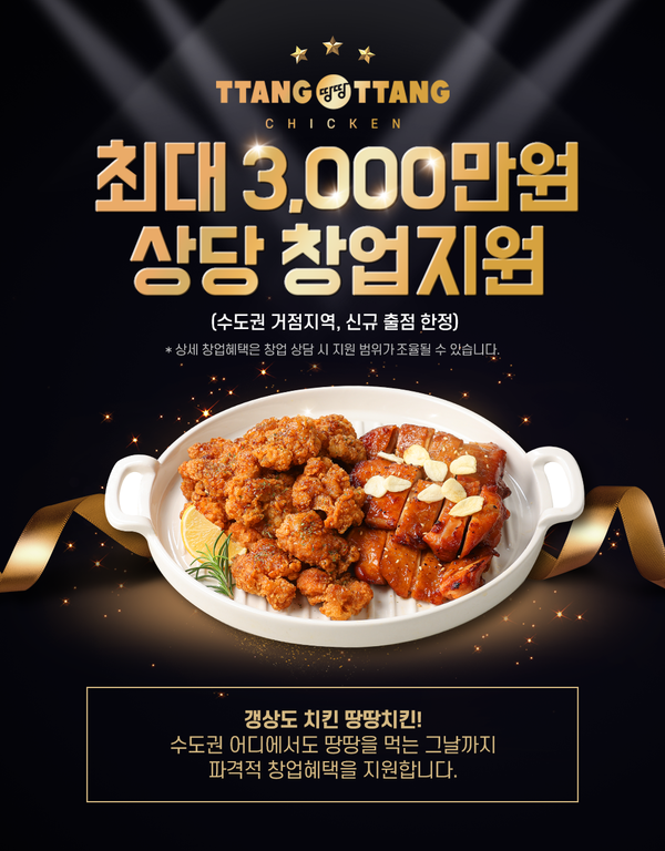 원조 순살 치킨 프랜차이즈 땅땅치킨, 3000만원 창업혜택 지원