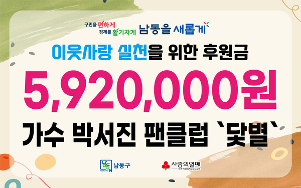 박서진 팬클럽 닻별 남동구에 이웃돕기 성금 592만원 기탁