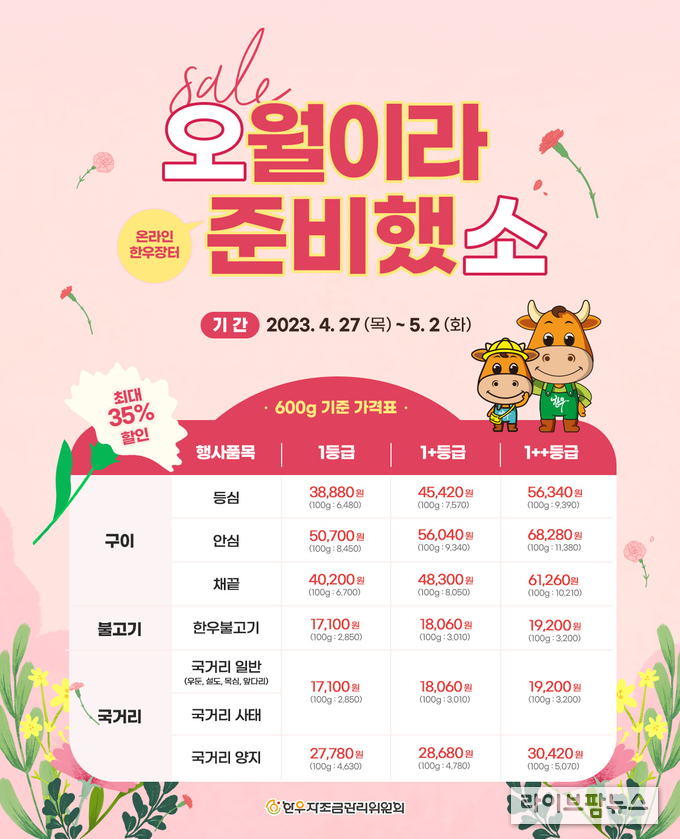 한우자조금, 가정의 달 맞아 온라인 한우장터 개최