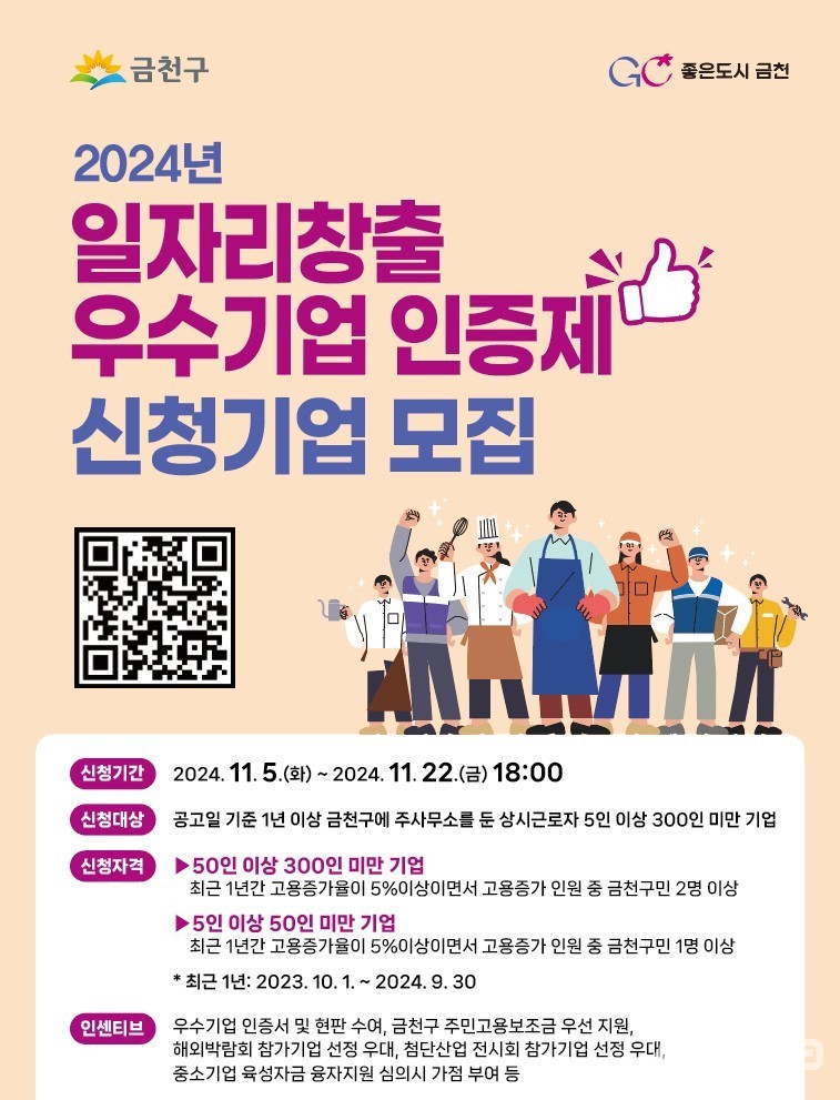 금천구, 일자리창출 우수 기업 찾는다... 선정 시 특별한 혜택 제공