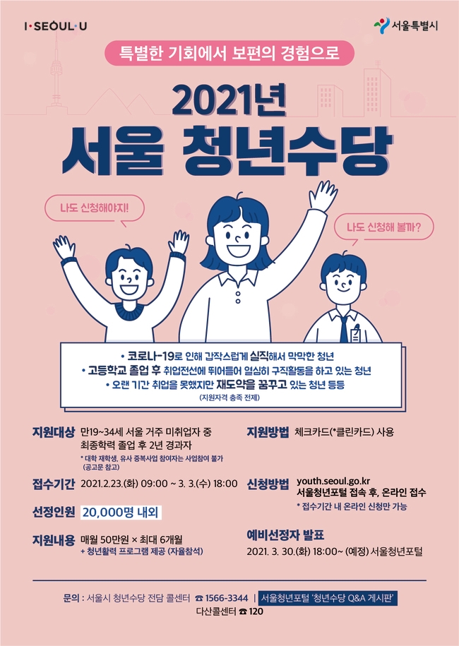 서울시, 올해 약 2만명 미취업 청년에 ‘청년수당’ 50만원씩 6개월…참여자 모집