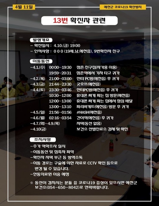 예천군청 12~14번 코로나 확진자 동선 공개 뜨악...PC방, 호프집에 선거홍보까지