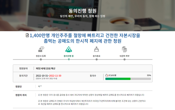 자본시장 좀먹는 공매도 한시적 폐지해야 청원 등장