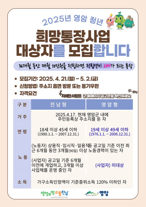 영암군, 청년 목돈마련 기회 제공