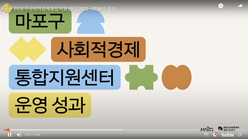 마포구사회적경제통합지원센터, 2022~2024년 성과영상 공개