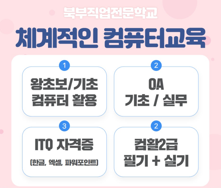 의정부 컴퓨터학원 북부직업전문학교, 컴퓨터 왕초보부터 컴활 2급 등 단계별 학습 실시