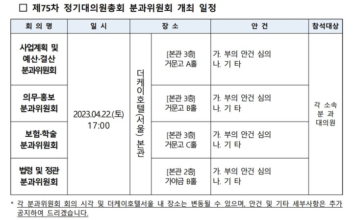 대한의사협회 정기대의원총회 4월 23일 더케이호텔에서 개최