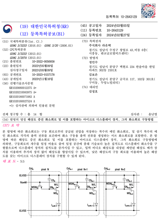 라온텍, MR 기기 핵심 기술 시선추적 가변해상도 특허 2건 취득