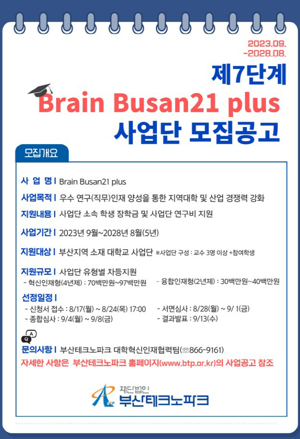 부산시·테크노파크 제7단계 ‘브래인 부산21 플러스’ 사업단 모집