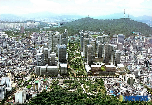 서울 세운재정비촉진지구 조감도(종묘→남산 방향)