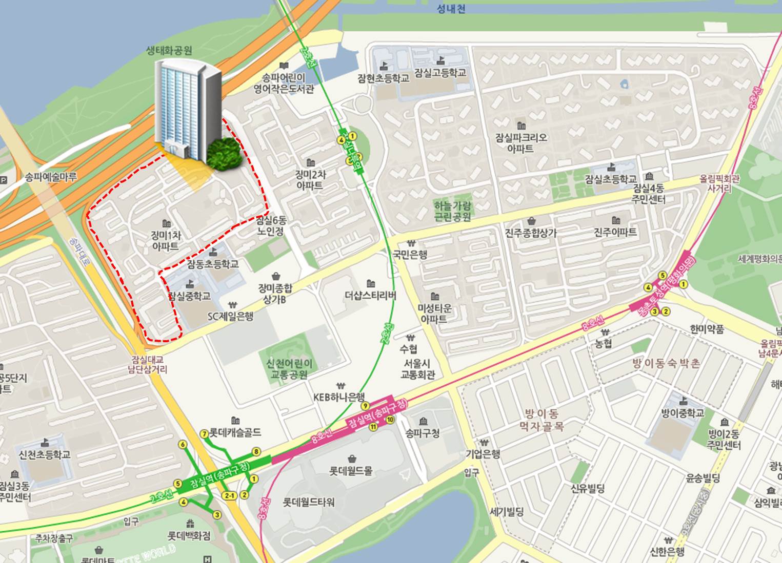 우수한 입지의 재건축 기대주, 신천동 `장미1차`