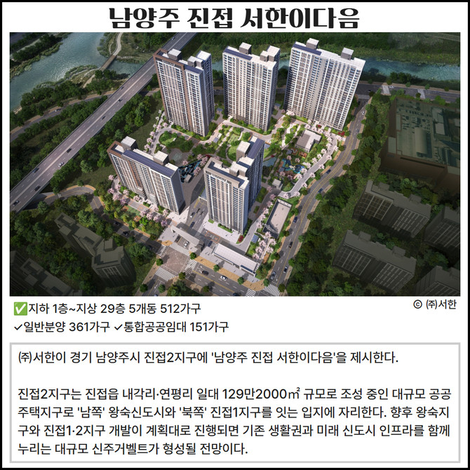 [카드] '왕숙신도시 신주거벨트' 진접 서한이다음, 수요자 시선 집중